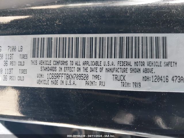 1C6SRFFT8KN709520 RAM 1500 Big Horn/lone Star  4x4 5'7 Box