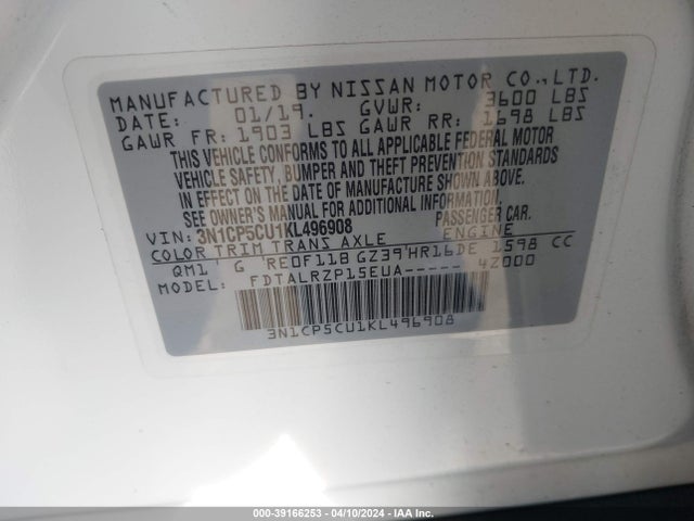 Nissan KICKS S 2019 3N1CP5CU1KL496908 Image 9