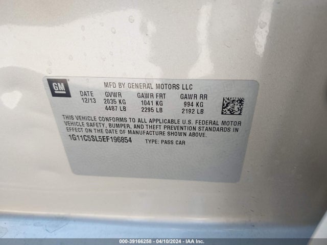 Chevrolet MALIBU 1LT 2014 1G11C5SL5EF196854 Image 9