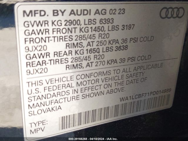 WA1LCBF71PD014989 Audi Q7 Premium Plus 45 Tfsi Quattro Tiptronic
