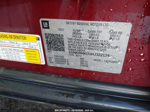 Chevrolet Traverse 2lt 2017 1GNKRHKD1HJ322124 Image 9