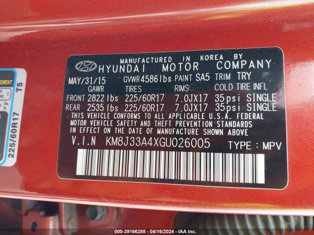 Hyundai TUCSON SE 2016 KM8J33A4XGU026005 Image 9