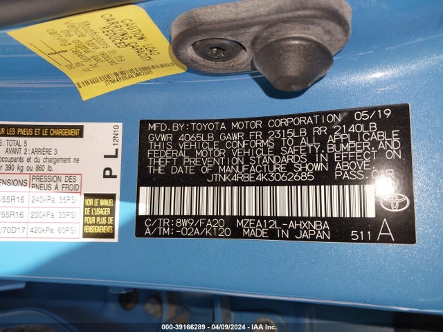 Toyota COROLLA SE 2019 JTNK4RBE4K3062685 Image 9