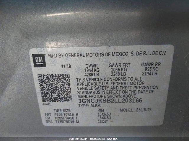 Chevrolet Trax Fwd Ls 2020 3GNCJKSB2LL203166 Image 9