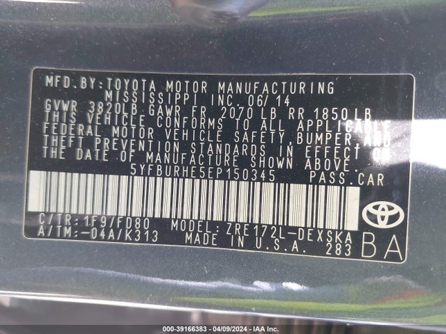 Toyota Corolla S Plus 2014 5YFBURHE5EP150345 Image 9