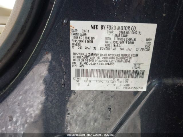 2LMDJ6JKXEBL09403 Lincoln MKX