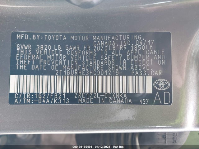 Toyota COROLLA LE 2017 2T1BURHE3HC901219 Image 9