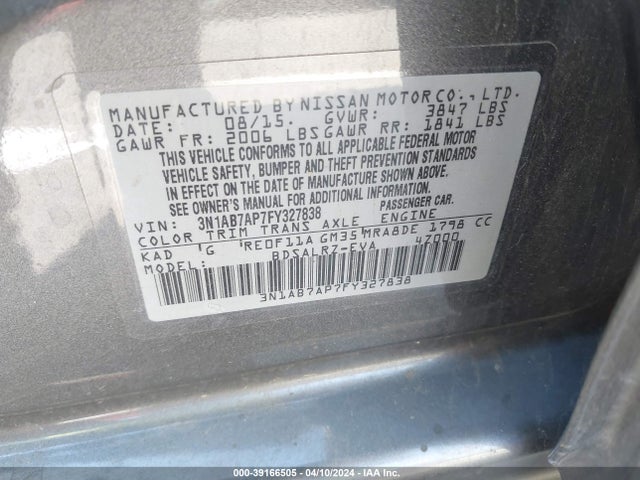 Nissan SENTRA SR 2015 3N1AB7AP7FY327838 Image 9