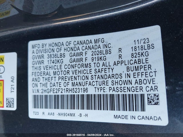 Honda k20c2 2024 2HGFE2F21RH523196 Image 25