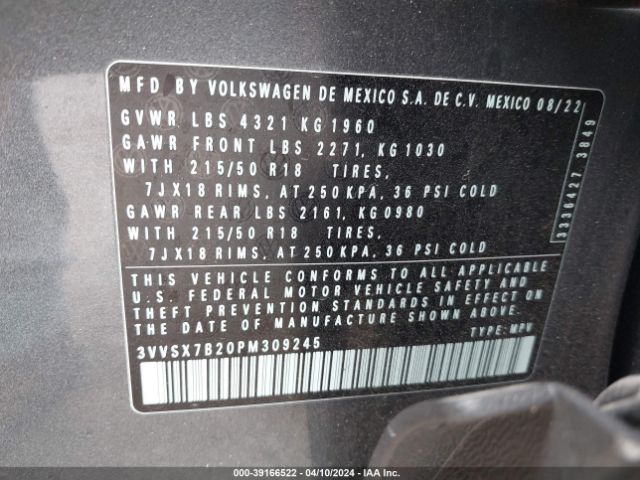 3VVSX7B20PM309245 Volkswagen Taos 1.5t Se