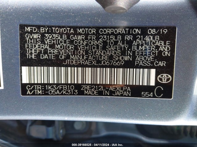Toyota COROLLA LE 2020 JTDEPRAEXLJ067669 Image 9