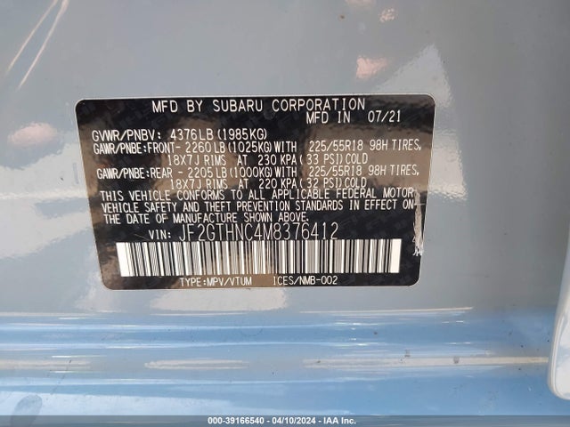 Subaru Crosstrek Limited 2021 JF2GTHNC4M8376412 Image 9