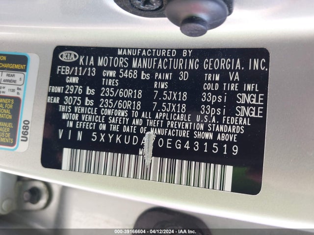 KIA Sorento Ex V6 2014 5XYKUDA70EG431519 Image 9