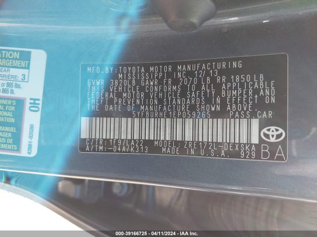 Toyota Corolla S Premium 2014 5YFBURHE1EP059265 Image 9