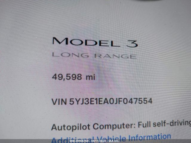 5YJ3E1EA0JF047554 Tesla Model 3 Long Range/mid Range
