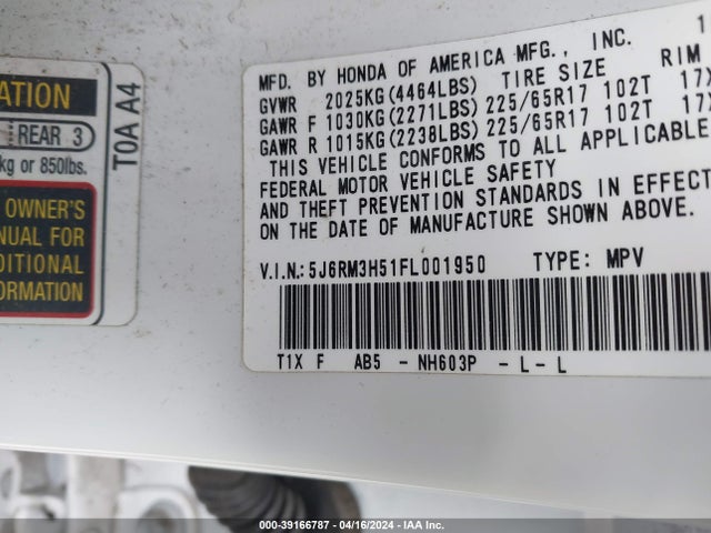 Honda CR-V EX 2015 5J6RM3H51FL001950 Image 9