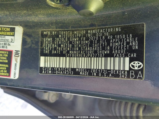 Toyota COROLLA SE 2018 5YFBURHE8JP827107 Image 9