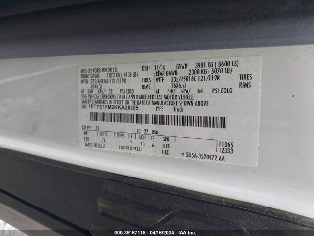 Ford Transit-150 2019 1FTYE1YM2KKA26205 Image 9