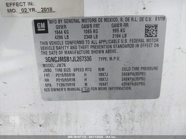 Chevrolet Trax Premier 2018 3GNCJMSB1JL267336 Image 9