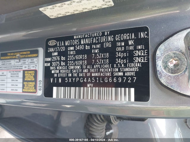 KIA Sorento 3.3l Lx 2020 5XYPG4A51LG669727 Image 9