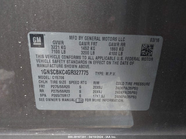 Chevrolet Tahoe Lt 2016 1GNSCBKC4GR327775 Image 9