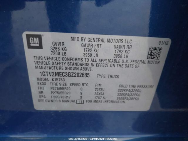 1GTV2MEC3GZ202685 GMC Sierra 1500 Sle