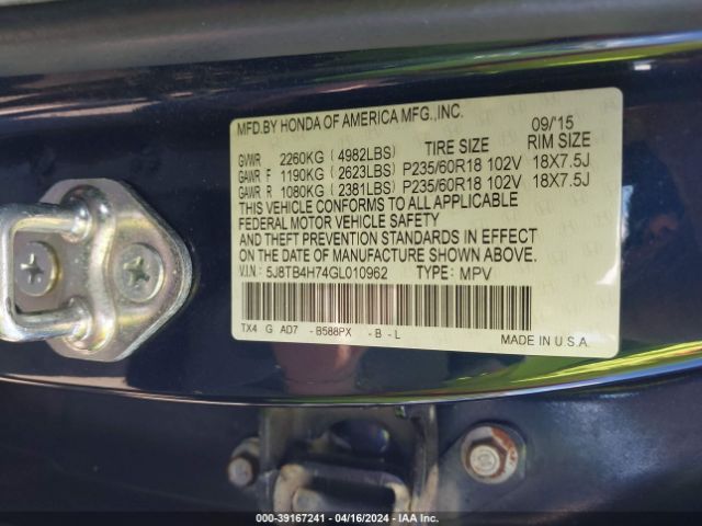 5J8TB4H74GL010962 Acura Rdx Advance Package