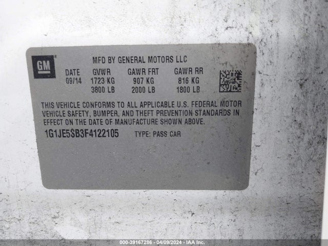 Chevrolet Sonic Ltz Auto 2015 1G1JE5SB3F4122105 Image 9