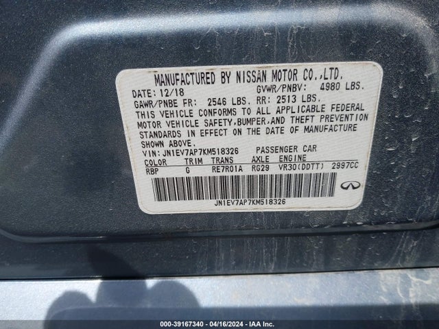 JN1EV7AP7KM518326 Infiniti Q50 3.0t Luxe