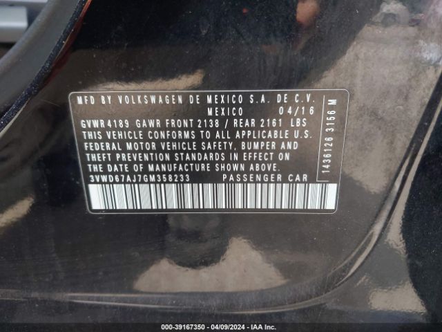 3VWD67AJ7GM358233 Volkswagen Jetta 1.4t Se