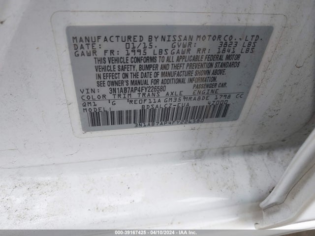 Nissan SENTRA S 2015 3N1AB7AP4FY226580 Image 9