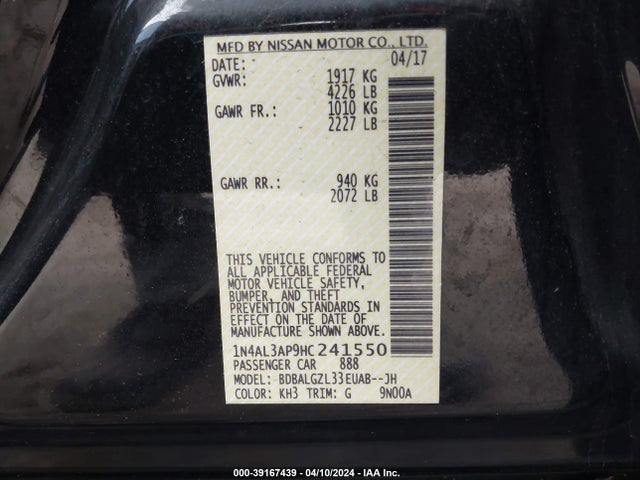 Nissan Altima 2.5 S 2017 1N4AL3AP9HC241550 Image 9