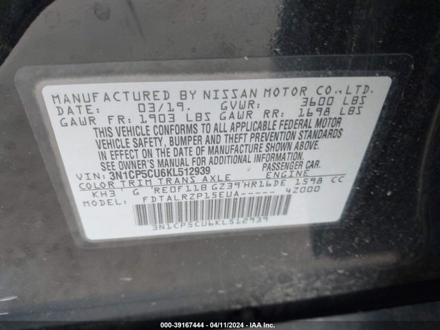 Nissan KICKS S 2019 3N1CP5CU6KL512939 Image 9