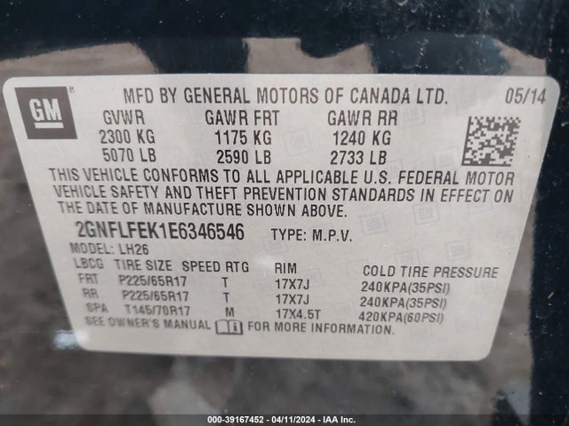Chevrolet EQUINOX 1LT 2014 2GNFLFEK1E6346546 Image 9