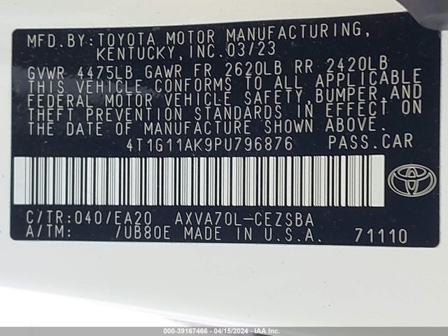 Toyota CAMRY SE 2023 4T1G11AK9PU796876 Image 9
