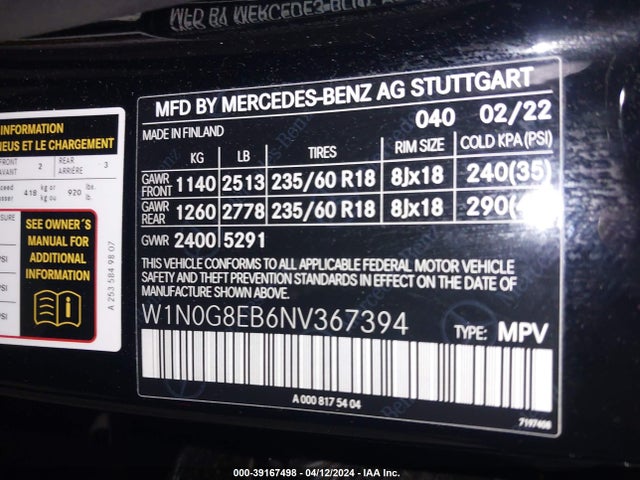 W1N0G8EB6NV367394 Mercedes-Benz Glc 300 4matic Suv