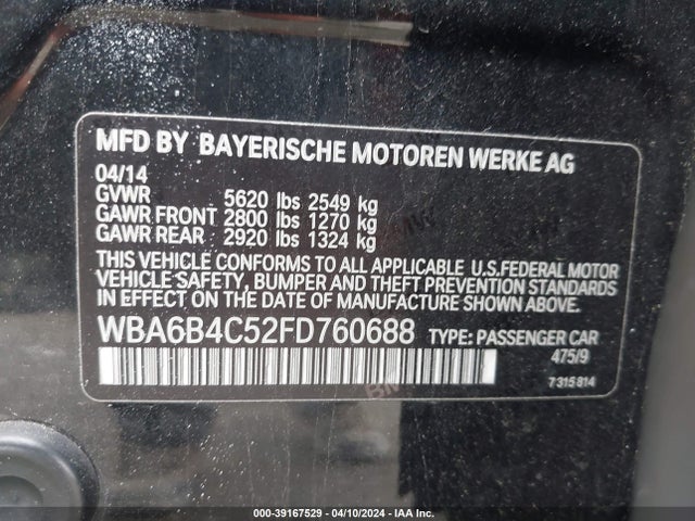 WBA6B4C52FD760688 BMW 650i Gran Coupe Xdrive