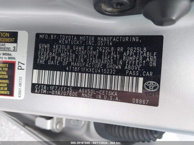 Toyota CAMRY SE 2014 4T1BF1FKXEU415232 Image 9