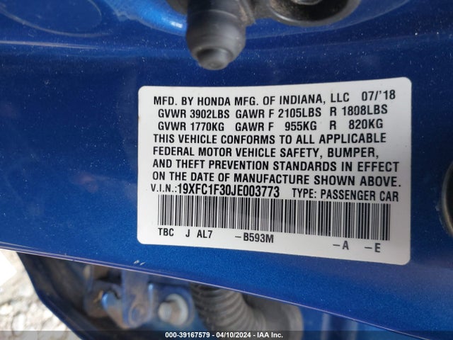 Honda Civic Ex-t 2018 19XFC1F30JE003773 Image 9