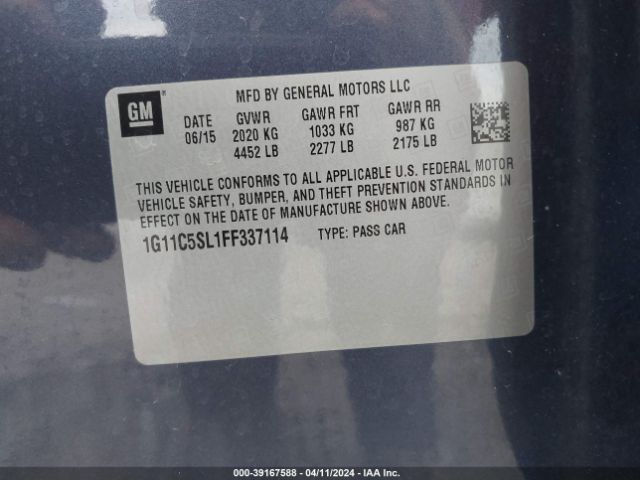 1G11C5SL1FF337114 Chevrolet MALIBU 1LT
