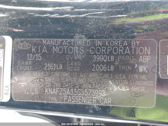KNAFZ5A35G5573993 KIA FORTE SX