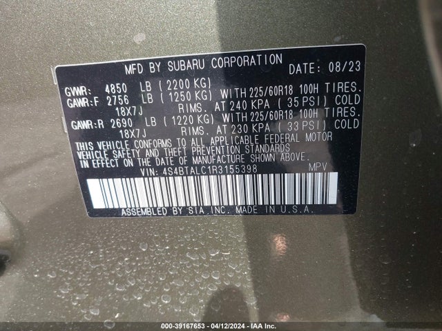 Subaru Outback Onyx Edition 2024 4S4BTALC1R3155398 Image 9