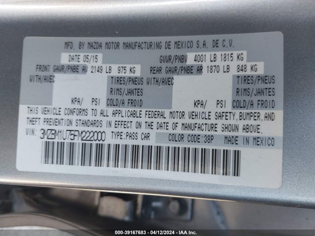 Mazda Mazda3 I Sport 2015 3MZBM1U75FM222000 Image 9