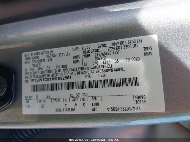 Ford F-150 Xlt 2021 1FTEW1C81MKE92561 Image 9