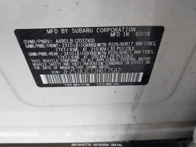 Subaru Forester 2.5i Limited 2018 JF2SJAJC7JH617582 Image 9