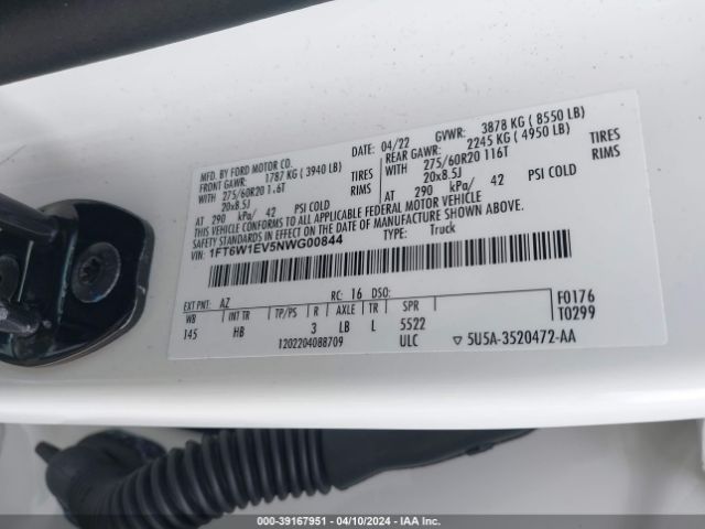 1FT6W1EV5NWG00844 Ford F-150 Lightning Lariat