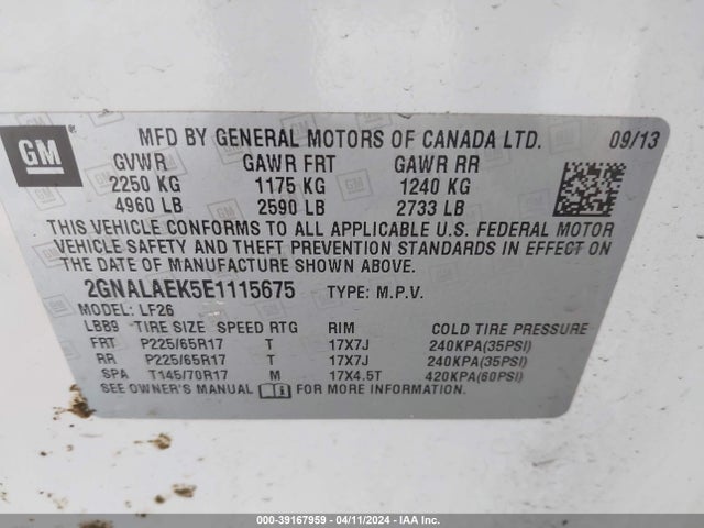Chevrolet EQUINOX LS 2014 2GNALAEK5E1115675 Image 9