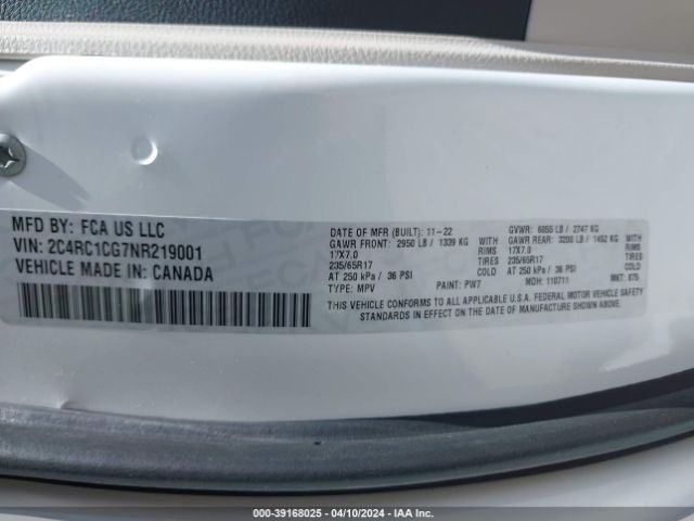2C4RC1CG7NR219001 Chrysler Voyager Lx