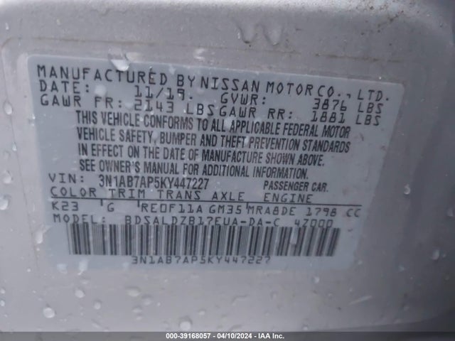 Nissan SENTRA SV 2019 3N1AB7AP5KY447227 Image 9