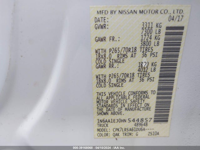 Nissan TITAN S 2017 1N6AA1EJ0HN544857 Image 9
